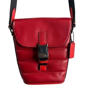 COACH Unisex Red and Black Track Small Flap Crossbody Bag $248